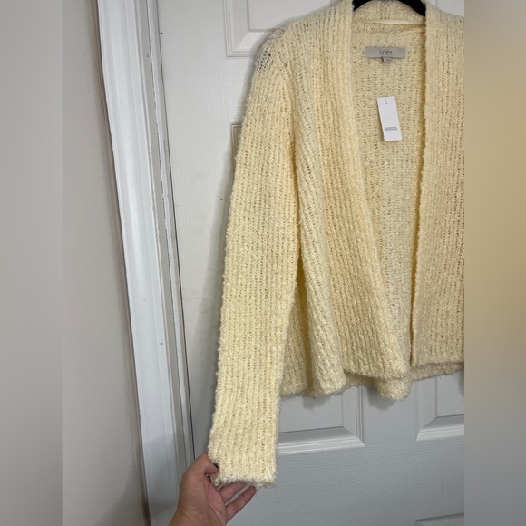 Loft NWT Mohair & Wool Blend Boucle Knit Open Front Cardigan Sz M Soft Fuzzy - Picture 4 of 7